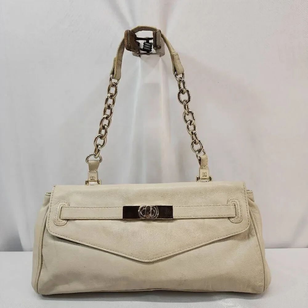 BCBGMaxazria Beige Leather Shoulder Bag Chain Strap Magnet Closure